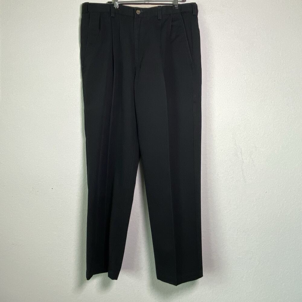 Haggar Black Label Black Pleated Mens Dress Pants 34 x 30 Classic Timeless Trad